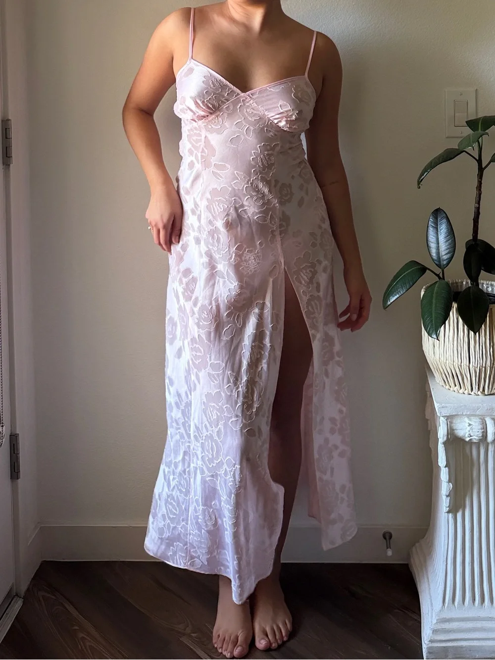 Victoria Secret vintage Sheer Floral Lace Slip Dress - Light Pink